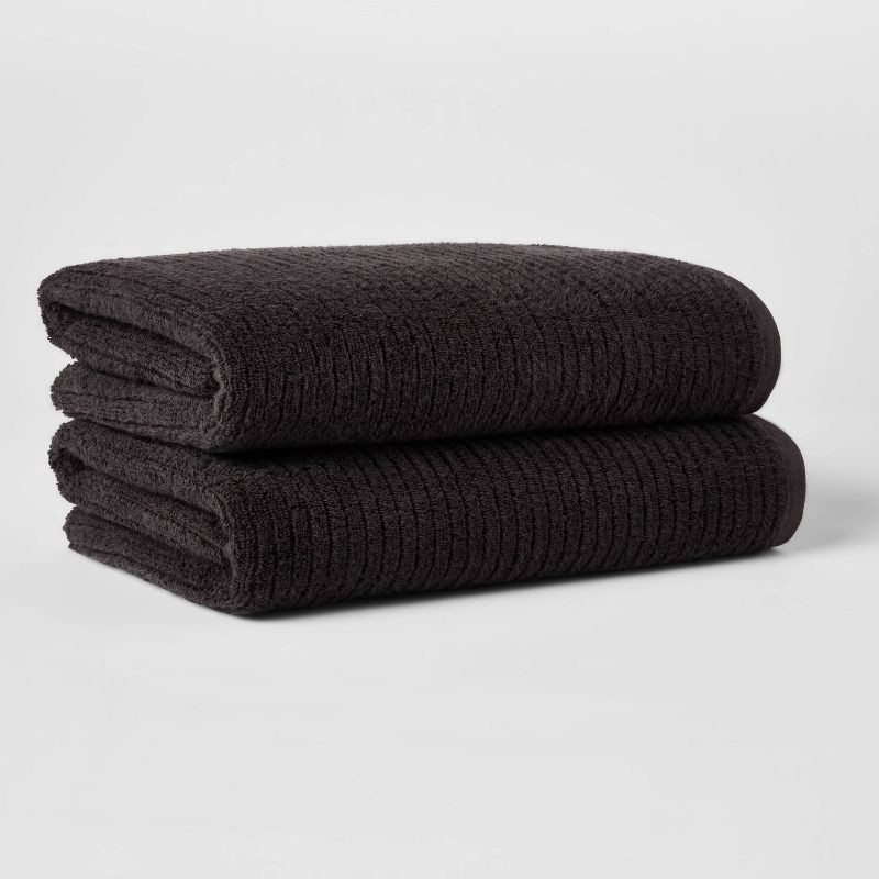 slide 1 of 4, 2pk Quick Dry Ribbed Bath Towel Set Washed Black - Threshold™, 2 ct