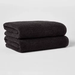 2pk Quick Dry Ribbed Bath Towel Set Washed Black - Threshold™: Cotton Terry, Midweight, OEKO-TEX Certified