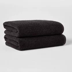 2pk Quick Dry Ribbed Bath Towel Set Washed Black - Threshold™: Cotton Terry, Midweight, OEKO-TEX Certified