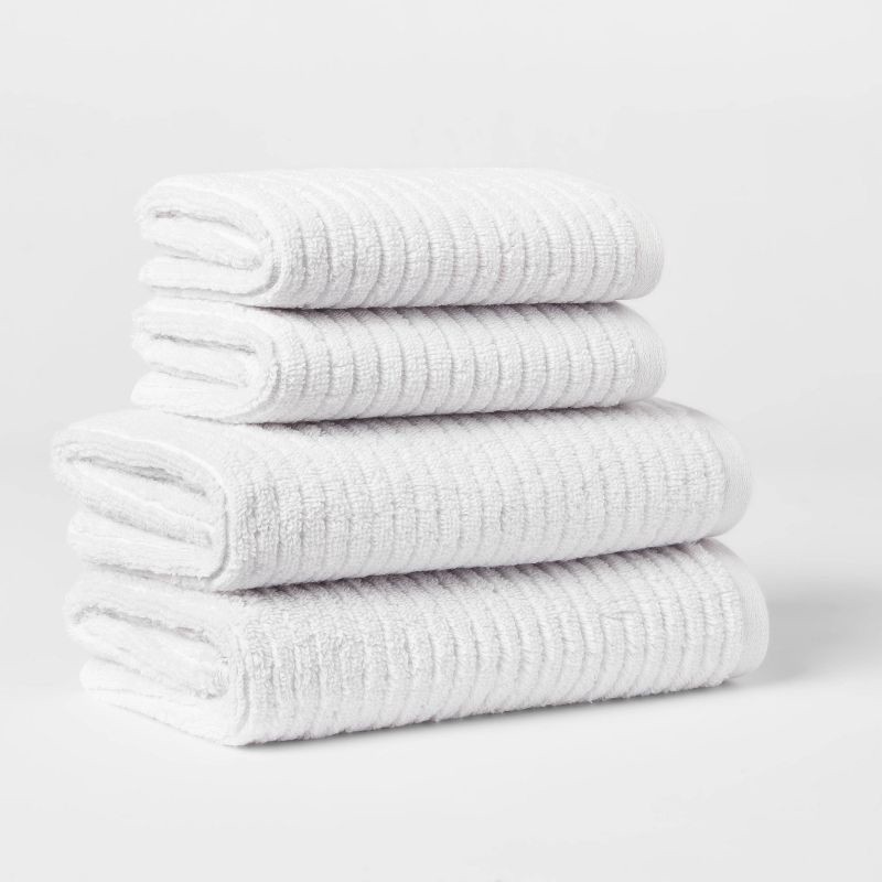 slide 1 of 6, 4pk Quick Dry Ribbed Hand/Wash Towel Set Light Gray - Threshold™: Cotton Terry, OEKO-TEX Certified, Midweight, 4 ct