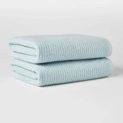 2pk Quick Dry Ribbed Bath Towel Set Aqua - Threshold™: Cotton Terry, Midweight 450-550 GSM, Machine Washable