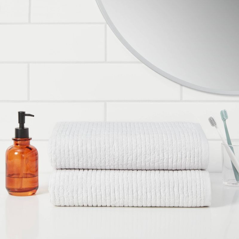 slide 2 of 4, 2pk Quick Dry Ribbed Bath Towel Set Light Gray - Threshold™: Cotton Terry, Midweight, OEKO-TEX Certified, 2 ct