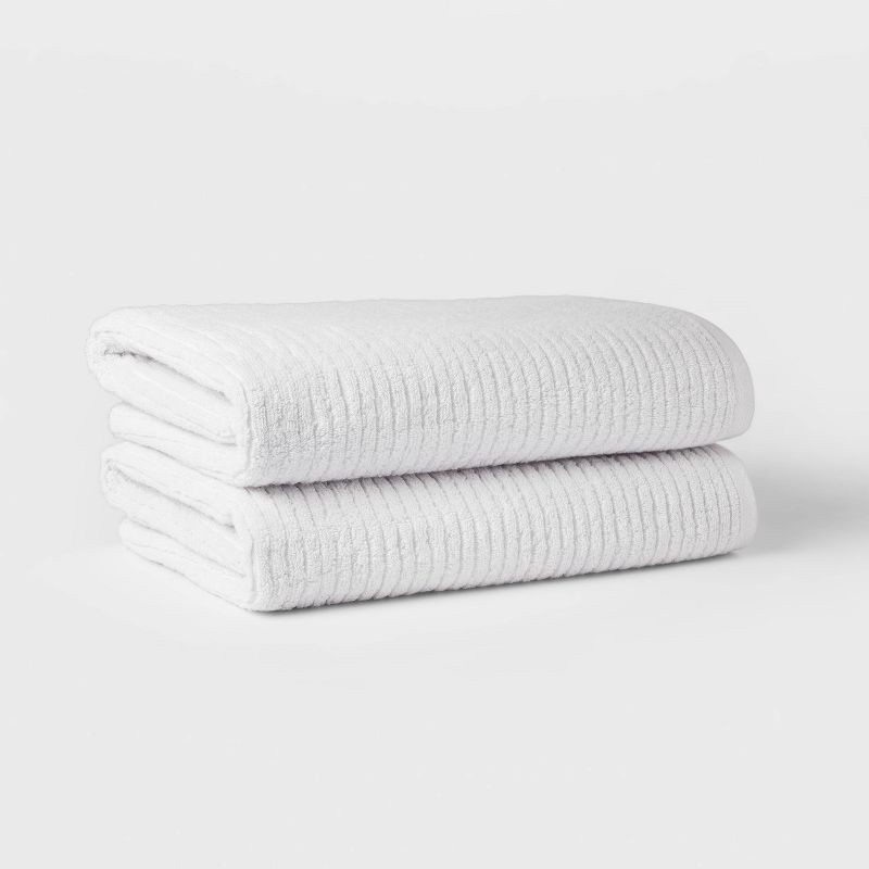 slide 1 of 4, 2pk Quick Dry Ribbed Bath Towel Set Light Gray - Threshold™: Cotton Terry, Midweight, OEKO-TEX Certified, 2 ct