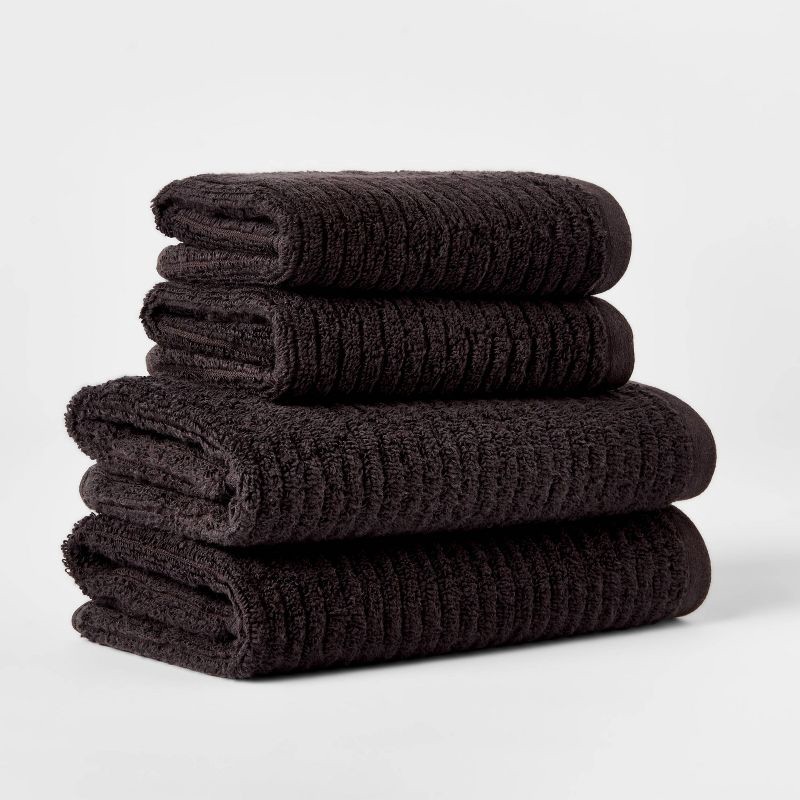 slide 1 of 6, 4pk Quick Dry Ribbed Hand/Wash Towel Set Washed Black - Threshold™: Cotton Terry, OEKO-TEX Certified, Midweight, 4 ct