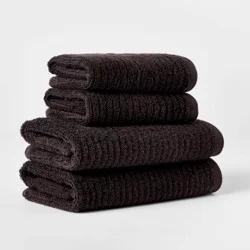 4pk Quick Dry Ribbed Hand/Wash Towel Set Washed Black - Threshold™: Cotton Terry, OEKO-TEX Certified, Midweight