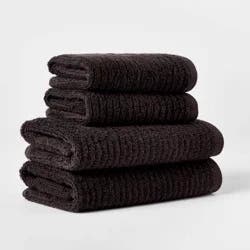 4pk Quick Dry Ribbed Hand/Wash Towel Set Washed Black - Threshold™: Cotton Terry, OEKO-TEX Certified, Midweight
