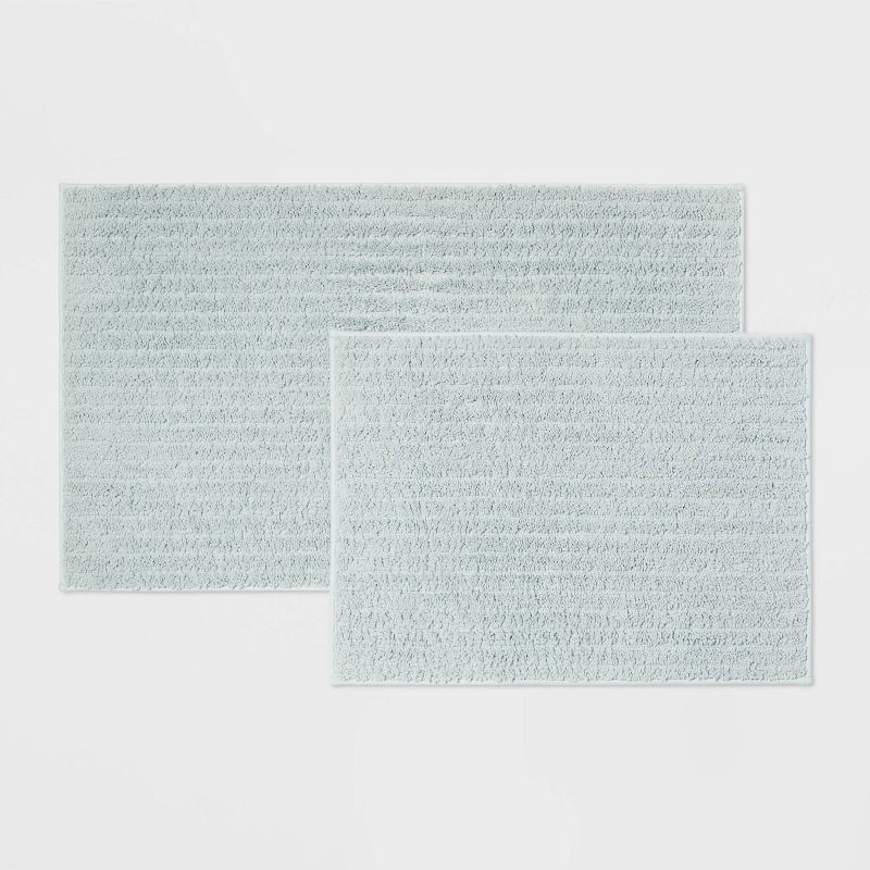 slide 1 of 4, 2pk Quick Dry Bath Rug Set Aqua - Threshold™: Machine Washable, Tufted Polyester, Latex Backing, 2 ct