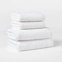 4pk Quick Dry Ribbed Hand/Wash Towel Set White - Threshold™: Cotton Terry, Midweight, OEKO-TEX Certified