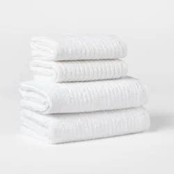4pk Quick Dry Ribbed Hand/Wash Towel Set White - Threshold™: Cotton Terry, Midweight, OEKO-TEX Certified
