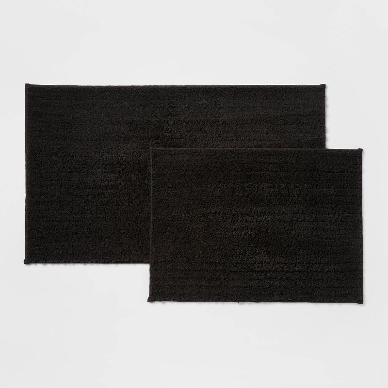 slide 1 of 4, 2pk Quick Dry Bath Rug Set Washed Black - Threshold™: Machine Washable, Tufted Polyester, Latex Backing, 2 ct