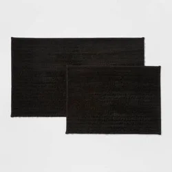 2pk Quick Dry Bath Rug Set Washed Black - Threshold™: Lightweight, Non-Skid, Modern, Machine Made, Recycled Polyester
