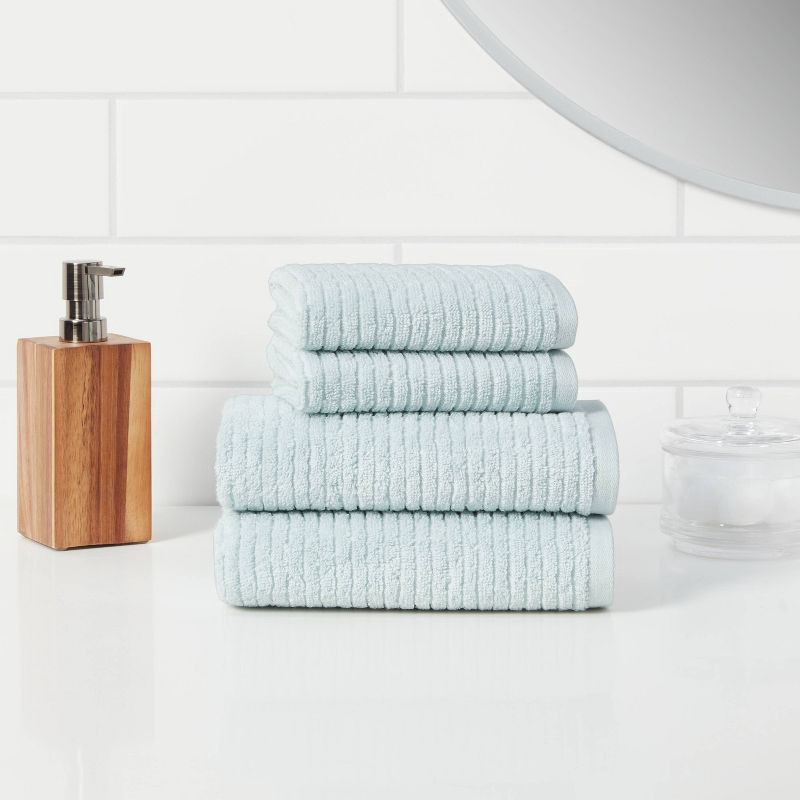 slide 2 of 6, 4pk Quick Dry Ribbed Hand/Wash Towel Set Aqua - Threshold™: Cotton Terry, Midweight, OEKO-TEX Certified, 4 ct