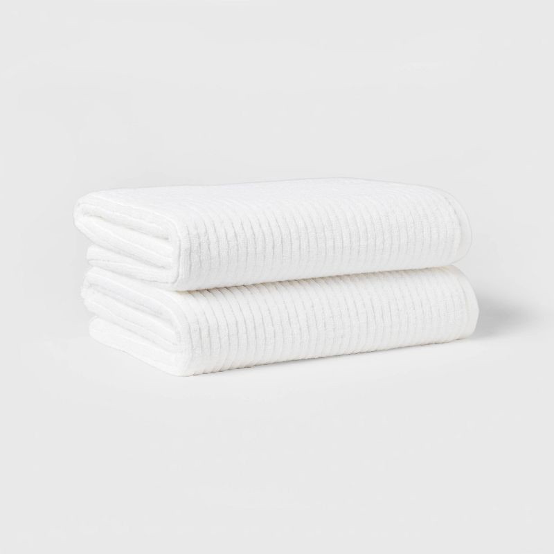 slide 1 of 4, 2pk Quick Dry Ribbed Bath Towel Set White - Threshold™: Cotton Terry, Midweight 450-550 GSM, Machine Washable, 2 ct