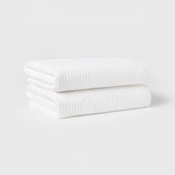 2pk Quick Dry Ribbed Bath Towel Set White - Threshold™: Cotton Terry, Midweight 450-550 GSM, Machine Washable