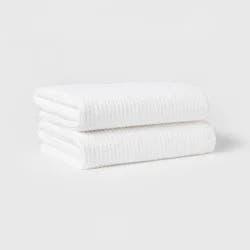 2pk Quick Dry Ribbed Bath Towel Set White - Threshold™: Cotton Terry, Midweight 450-550 GSM, Machine Washable