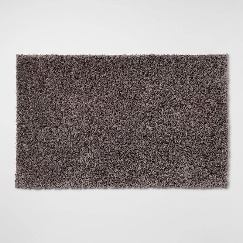 slide 1 of 4, 23"x37" Antimicrobial Bath Rug Dark Gray - Threshold™: Machine Washable, Latex Backed, Tufted Polyester, 1 ct