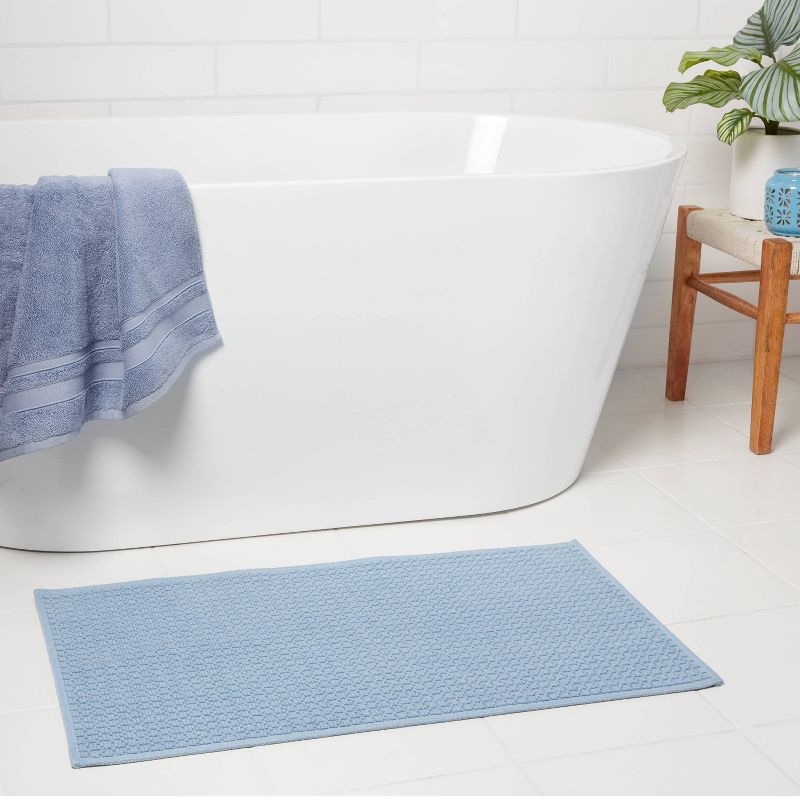 slide 2 of 3, 20"x34" Antimicrobial Bath Rug Blue - Threshold™: Cotton Jacquard, Low Pile, OEKO-TEX Certified, 1 ct