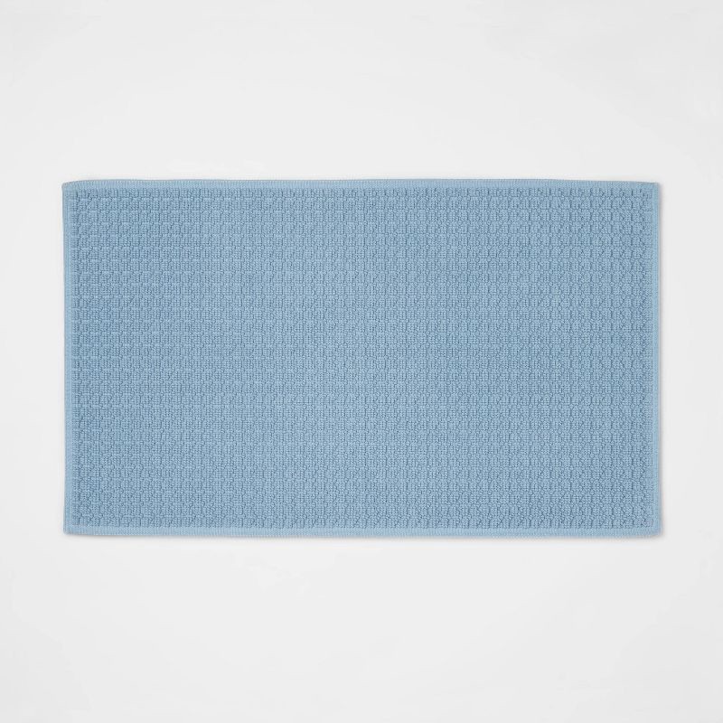 slide 1 of 3, 20"x34" Antimicrobial Bath Rug Blue - Threshold™: Cotton Jacquard, Low Pile, OEKO-TEX Certified, 1 ct