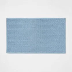 20"x34" Antimicrobial Bath Rug Blue - Threshold™: Cotton Jacquard, Low Pile, OEKO-TEX Certified