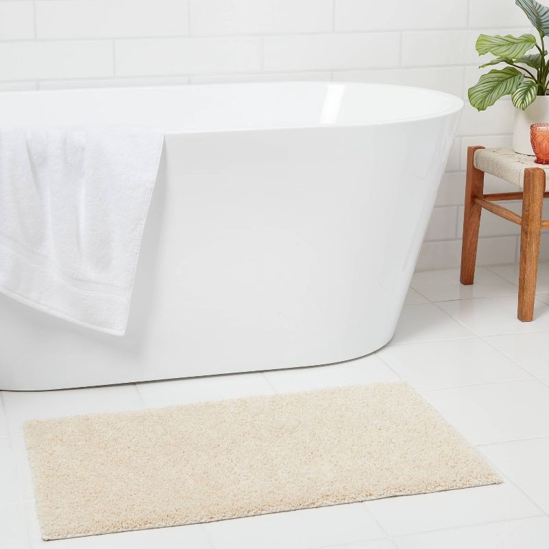 slide 2 of 4, 20"x34" Antimicrobial Bath Rug Tan - Threshold™: Machine Washable, Latex Backed, Tufted Polyester, OEKO-TEX Certified, 1 ct