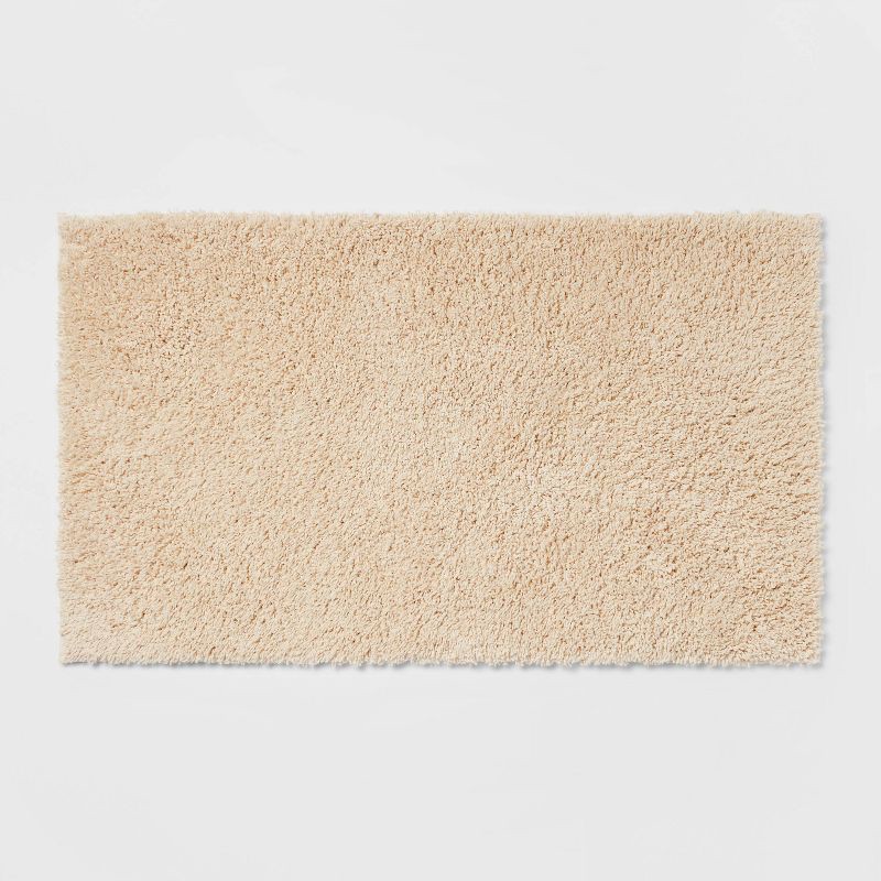 slide 1 of 4, 20"x34" Antimicrobial Bath Rug Tan - Threshold™: Machine Washable, Latex Backed, Tufted Polyester, OEKO-TEX Certified, 1 ct