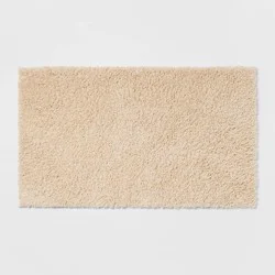 20"x34" Antimicrobial Bath Rug Tan - Threshold™: Machine Washable, Latex Backed, Tufted Polyester, OEKO-TEX Certified