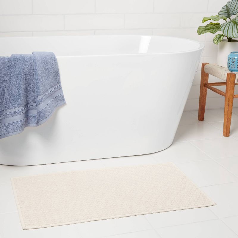 slide 2 of 3, 20"x34" Antimicrobial Bath Rug Tan - Threshold™: Cotton Jacquard, Low Pile, OEKO-TEX Certified, 1 ct