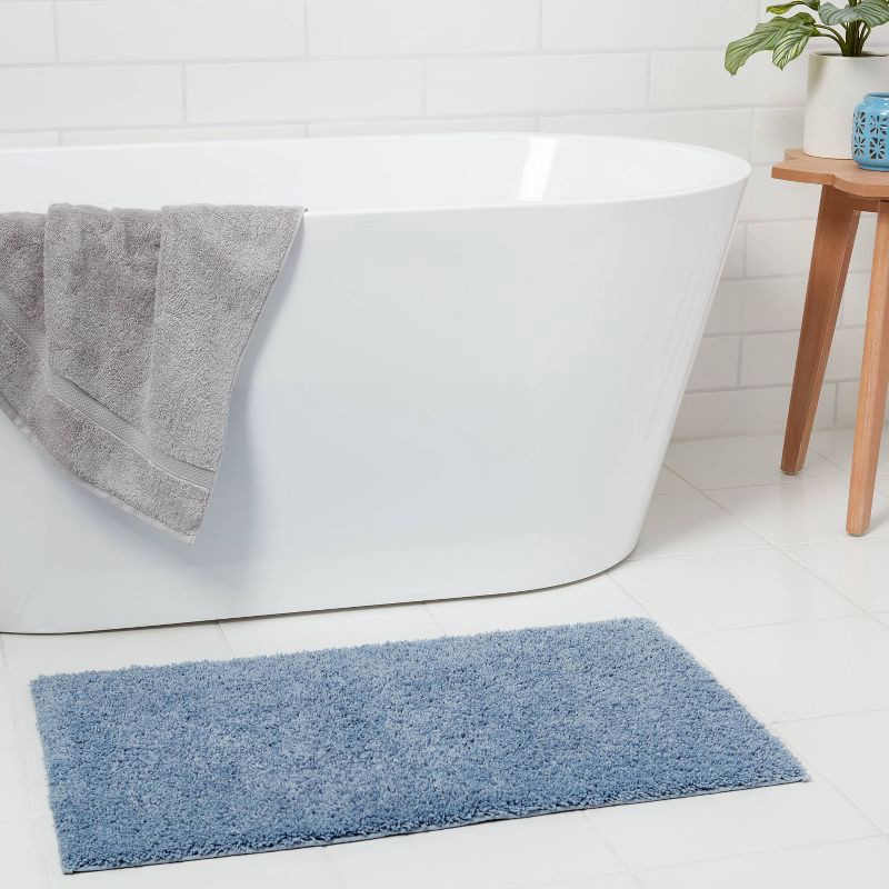 slide 2 of 4, 20"x34" Antimicrobial Bath Rug Blue - Threshold™: Machine Washable, Latex Backed, Tufted Polyester, 1 ct