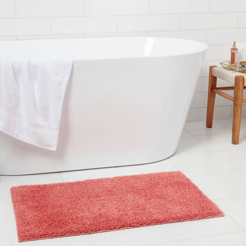slide 2 of 4, 20"x34" Antimicrobial Bath Rug Rose Pink - Threshold™: Machine Washable, Latex Backed, OEKO-TEX Certified, 1 ct