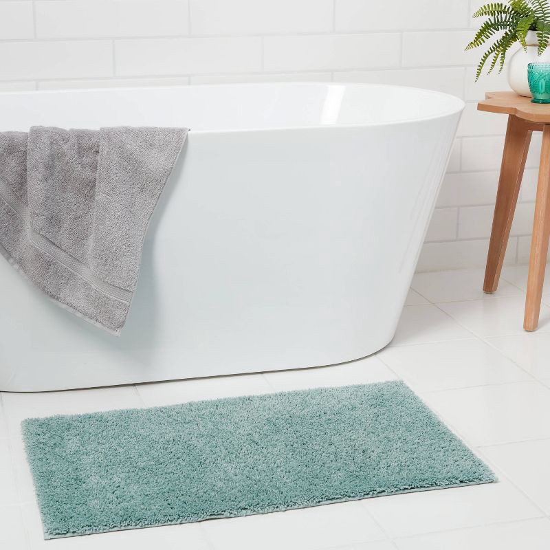 slide 2 of 4, 20"x34" Antimicrobial Bath Rug Aqua - Threshold™: Machine Washable, Latex Backed, Tufted Polyester, 1 ct