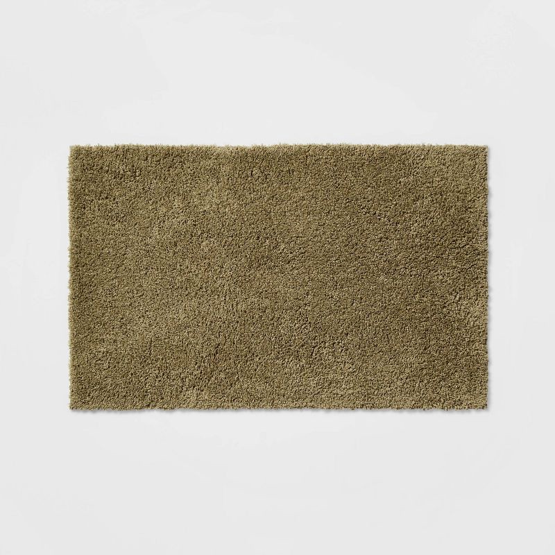 slide 1 of 4, 23"x37" Antimicrobial Bath Rug Olive Green - Threshold™: Machine Washable, Latex Backed, Tufted Polyester, 1 ct