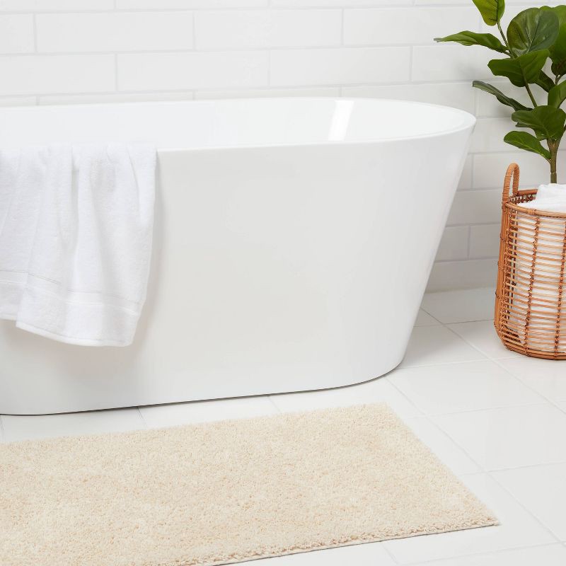 slide 2 of 4, 23"x37" Antimicrobial Bath Rug Tan - Threshold™: Machine Washable, Latex Backed, Tufted Polyester, 1 ct