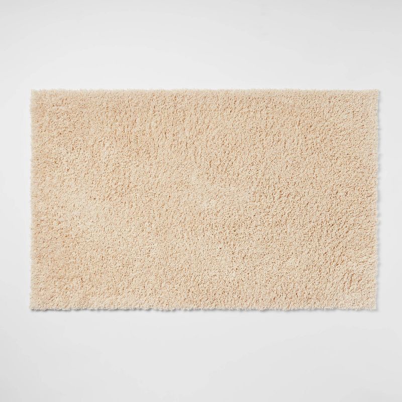 slide 1 of 4, 23"x37" Antimicrobial Bath Rug Tan - Threshold™: Machine Washable, Latex Backed, Tufted Polyester, 1 ct