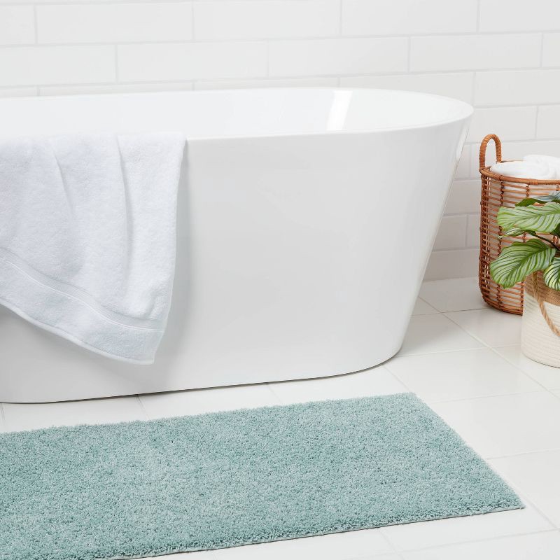 slide 2 of 4, 22"x60" Antimicrobial Bath Runner Aqua - Threshold™: Machine Washable, Tufted Polyester, Latex Backing, 1 ct