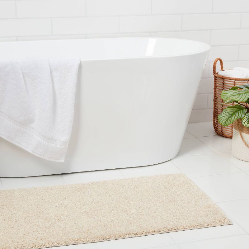 slide 2 of 4, 22"x60" Antimicrobial Bath Runner Tan - Threshold™: Machine Washable, Latex Backed, Tufted Polyester, 1 ct
