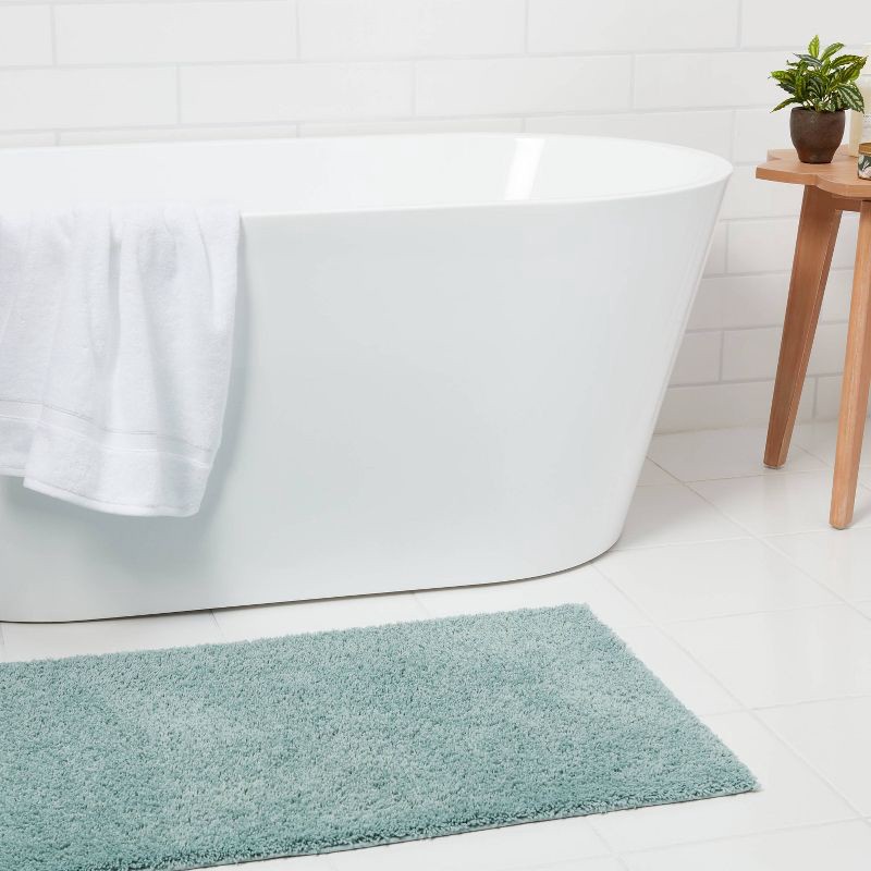 slide 2 of 4, 23"x37" Antimicrobial Bath Rug Aqua - Threshold™: Machine Washable, Latex Backed, Tufted Polyester, 1 ct