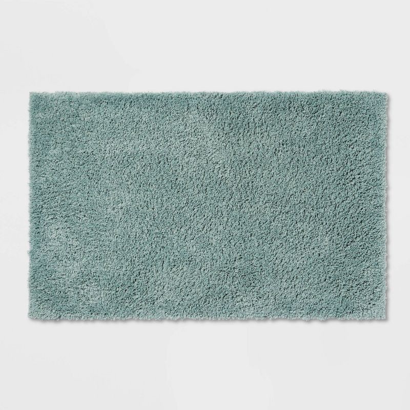 slide 1 of 4, 23"x37" Antimicrobial Bath Rug Aqua - Threshold™: Machine Washable, Latex Backed, Tufted Polyester, 1 ct