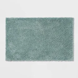 23"x37" Antimicrobial Bath Rug Aqua - Threshold™: Machine Washable, Latex Backed, Tufted Polyester