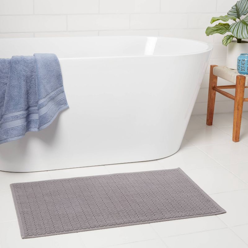 slide 2 of 3, 20"x34" Antimicrobial Bath Rug Dark Gray - Threshold™ : Cotton Jacquard, Low Pile, OEKO-TEX Certified, 1 ct