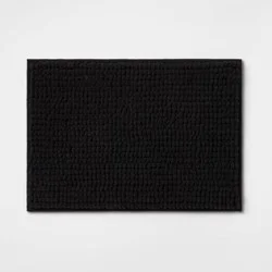 17"x24" Chunky Chenille Cushion Foam Bath Rug Black - Room Essentials™: Heavyweight, Non-Skid, Medium Pile, Tufted