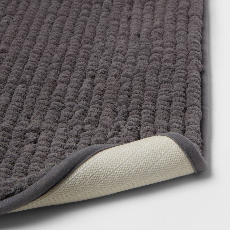 slide 4 of 7, 17"x24" Chunky Chenille Cushion Foam Bath Rug Dark Gray - Room Essentials™: Tufted Polyester, Machine Washable, 1 ct