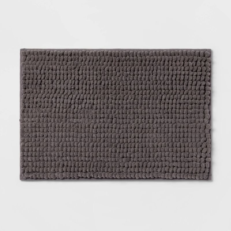 slide 1 of 7, 17"x24" Chunky Chenille Cushion Foam Bath Rug Dark Gray - Room Essentials™: Tufted Polyester, Machine Washable, 1 ct