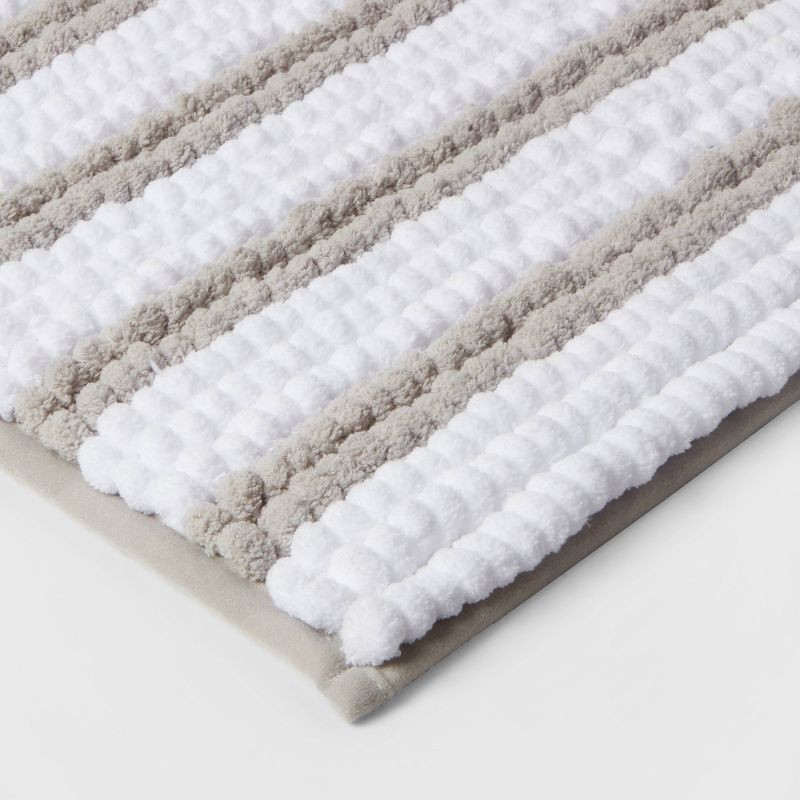 slide 3 of 7, 17"x24" Chunky Chenille Cushion Foam Bath Rug Light Gray Stripe - Room Essentials™: Tufted Memory Foam, PVC Backing, Machine Washable, 1 ct
