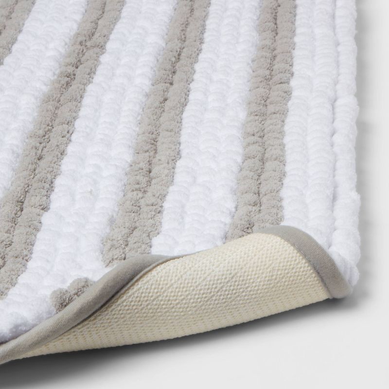 slide 4 of 7, 17"x24" Chunky Chenille Cushion Foam Bath Rug Light Gray Stripe - Room Essentials™: Tufted Memory Foam, PVC Backing, Machine Washable, 1 ct
