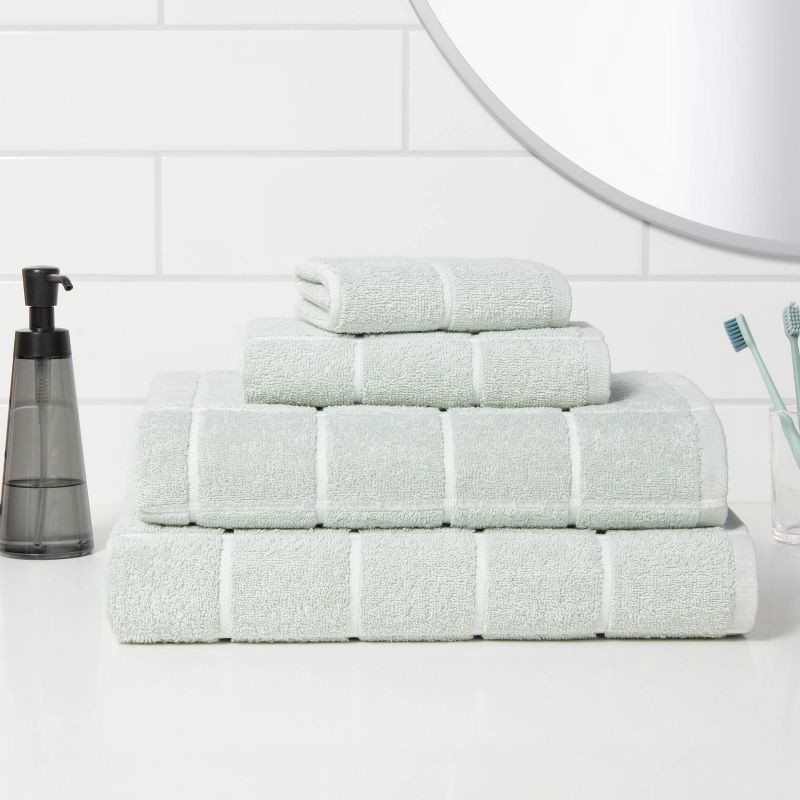 slide 2 of 4, Everyday Grid Bath Towel Mint - Room Essentials™: Cotton-Polyester Blend, Low Lint, Fade-Resistant, OEKO-TEX Certified, 1 ct