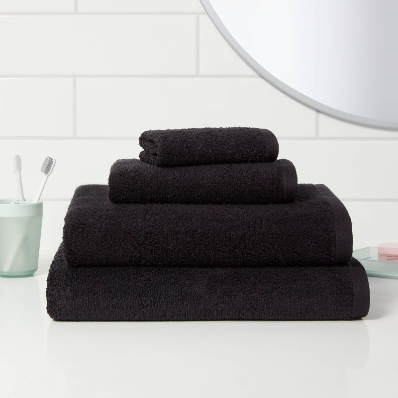 slide 2 of 4, Everyday Bath Towel Black - Room Essentials™: Midweight Cotton, Machine Washable, Low Lint, OEKO-TEX Certified, 1 ct