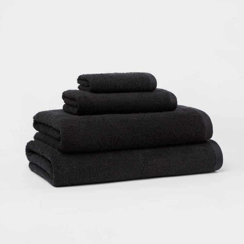 slide 4 of 4, Everyday Bath Towel Black - Room Essentials™: Midweight Cotton, Machine Washable, Low Lint, OEKO-TEX Certified, 1 ct