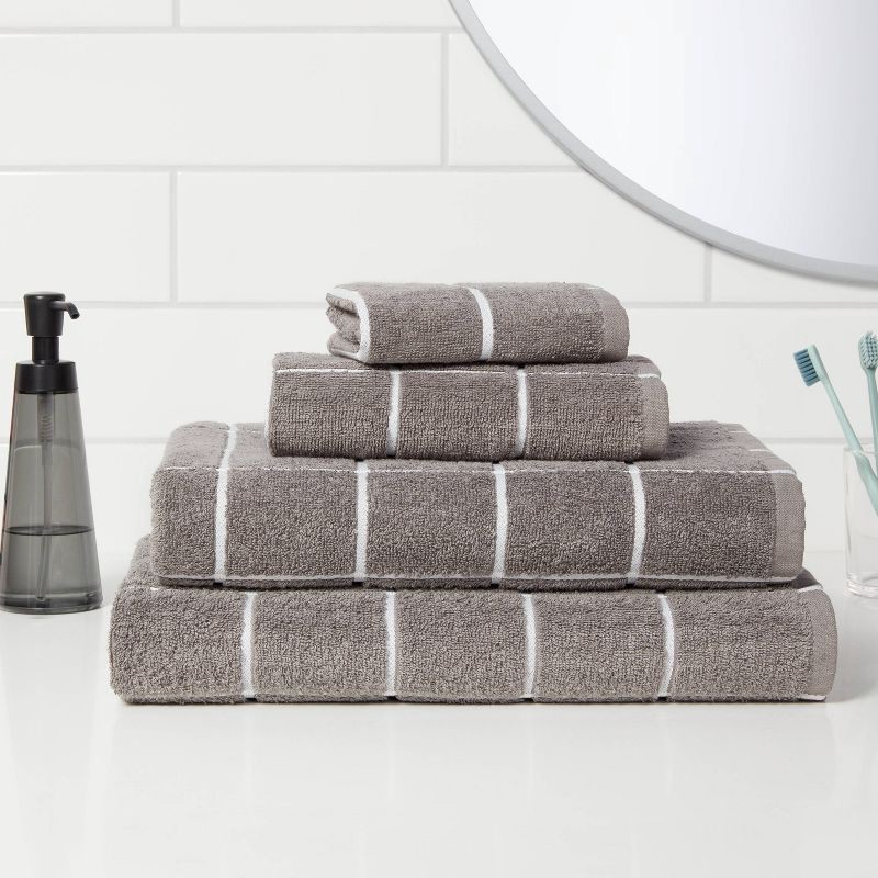 slide 2 of 4, Everyday Grid Bath Towel Dark Gray - Room Essentials™: Midweight Cotton Blend, Machine Washable, Low Lint, 1 ct