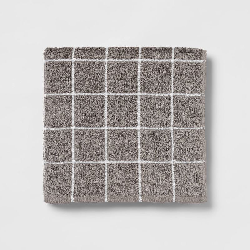 slide 1 of 4, Everyday Grid Bath Towel Dark Gray - Room Essentials™: Midweight Cotton Blend, Machine Washable, Low Lint, 1 ct