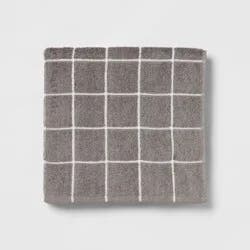 Everyday Grid Bath Towel Dark Gray - Room Essentials™: Midweight Cotton Blend, Machine Washable, Low Lint